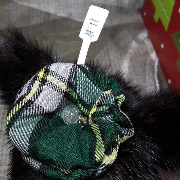 Tartan Teddy Bear Christmas Ornament - Genuine Fur - Mink - Picture 3 of 7